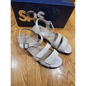 SAS Savanna White Lizard Leather Sandals Womens 8M Adjustable Comfort Heels